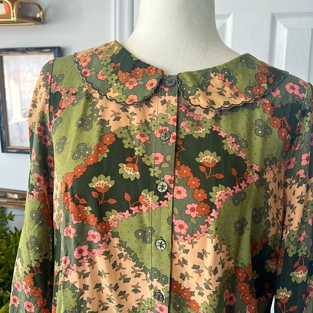 Green Patchwork Scalloped Button Down Princess Highway AU 12